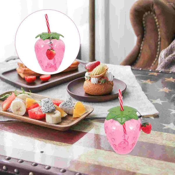 Ensembles de vaisselle 4pcs Hawaii Sippy Cup Cartoon Coupes de fruits Party Fraise en forme de Luau avec et pendentif en verre