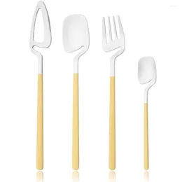 Ensembles de vaisselle 4pcs Matte Couplery Ensemble en acier inoxydable Flatware Western Knife Fork Café Spoon Yellow Silver Cuisine Table Voline