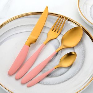 Ensembles de vaisselle 4 pièces or mat en acier inoxydable couteau fourchette cuillère ensemble de couverts argenterie vaisselle cuisine occidentale couverts cadeau
