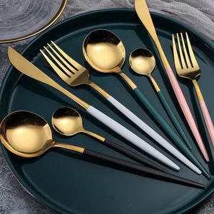 Dinware sets 4pcs spiegel Gold roestvrijstalen bestek Set Western Steak Fork Mes Coffee Lepel Holiday Farty Kitchen Zwart