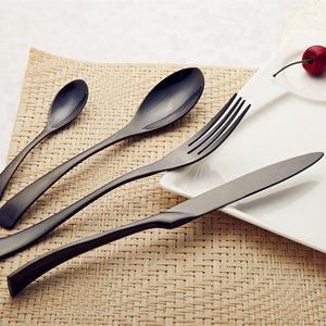 Dinware sets 4 stks/set zwart roestvrijstalen bestek set diner vork mes eetlepel tafelwerk keuken flatware restaurant