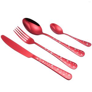 Dijkartikelen Sets 4 stks/Set Hoogwaardige Kerstflat voor het roestvrijstalen Roods staal Red Green Mes Fork Lepel Cutlery Kitchen 45A