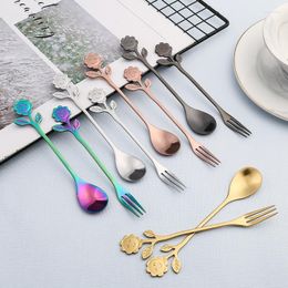 Ensembles de vaisselle 4 pièces/ensemble cuillères à café en acier inoxydable fourchettes à fruits de tournesol sourire créatif ensemble de vaisselle boîte-cadeau accessoires de cuisine en or