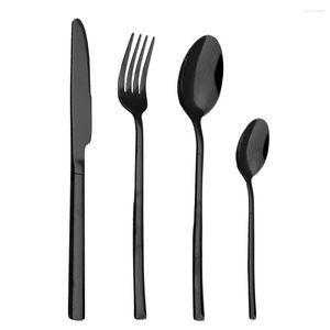 Ensembles de vaisselle 4 pièces ensemble de couverts en acier inoxydable couteau fourchette cuillère dîner vaisselle de cuisine couverts noirs lavable au lave-vaisselle