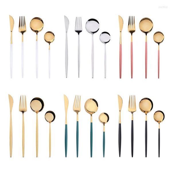 Juegos de vajilla 4 unids/set juego de vajilla acero inoxidable oro plata cuchillo tenedor cuchara cena cubiertos servicio gota