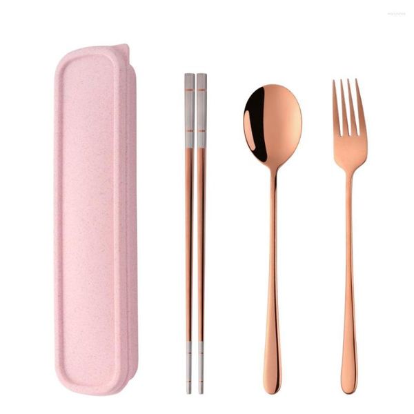 Ensembles de vaisselle 4 pièces en acier inoxydable baguettes cuillère vaisselle ensemble Portable boîte-cadeau pour enfants école voyage pique-nique cuisine couverts dîner