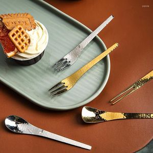 Ensembles de vaisselle 4 pièces cuillère en acier inoxydable motif marteau créatif fruits Dessert café couteau fourchette 304 or et argent ensemble de couverts
