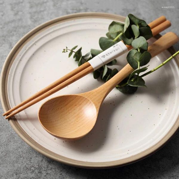 Ensembles de vaisselle 4pcs Spoon en bois et baguettes de la cuillère en bois