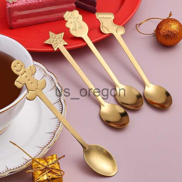 Ensembles de vaisselle 4pcsset cuillère à café de Noël en acier inoxydable mignon pain d'épice homme cuillère à dessert ensemble cadeaux de Noël vaisselle accessoires de cuisine x0703