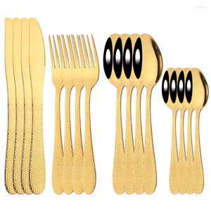 Dinware Sets 4set Gold Dinner Bestek Set mes Vork Koffie Lepel roestvrij staal servies Westerse keuken Flatware