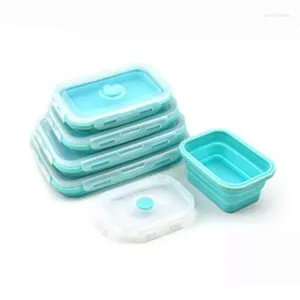 Serviesgoed sets 4Sken siliconen opvouwbare lunchbox opslagcontainer kleurrijke magnetron draagbare draagbare picknick camping rechthoek buiten