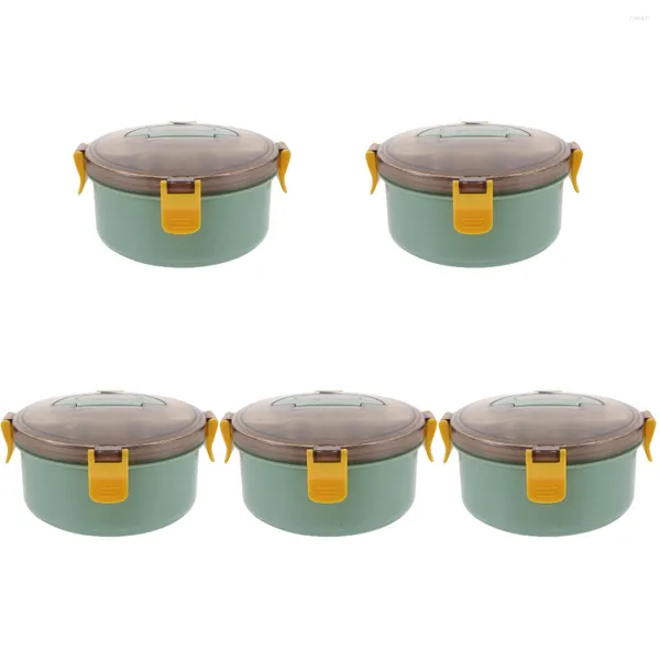 Ensembles de vaisselle Lot de 5 boîtes à lunch isolées rondes Récipients de préparation de repas en acier inoxydable Bento Bocal réutilisable Transport de soupe compact