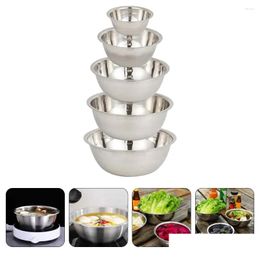 Ensembles de vaisselle 5 pièces bol salade grand mélange bols de barbecue en acier inoxydable grande cuisine en métal pour livraison directe maison jardin salle à manger Ba Otubh