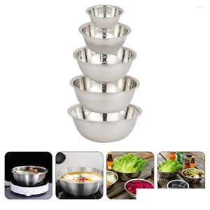 Ensembles de vaisselle 5 pièces bol salade grand mélange bols de barbecue en acier inoxydable grande cuisine en métal pour livraison directe maison jardin salle à manger Ba Otubh