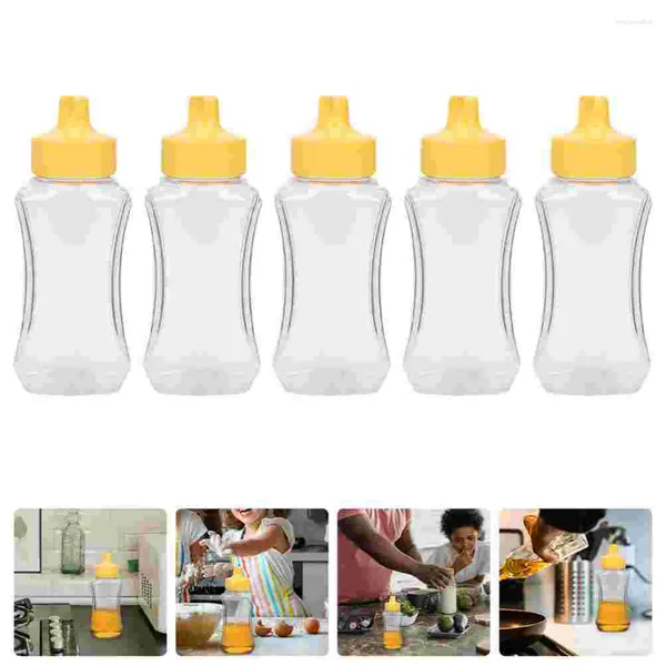 Ensembles de vaisselle 5 pièces bouteille de miel sauce pâte de poire transparente récipient à presser bouteilles d'assaisonnement stockage de sirop en plastique