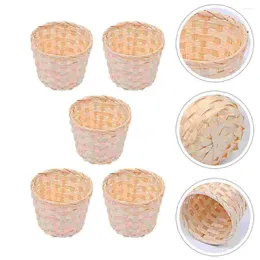 Ensembles de vaisselle 5 PCS Panier à fleurs tissés Conteneur de pain en bambou Habillons de rangement de fruits fabriqués à la main