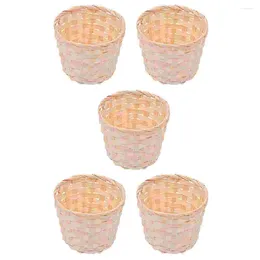 Ensembles de vaisselle 5 pièces panier de fleurs tissé jouet conteneur de fruits bambou stockage tissage enfant pain