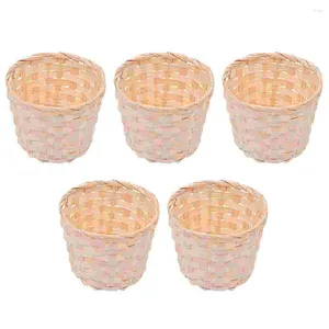 Ensembles de vaisselle 5 pièces panier de fleurs tissé conteneur de fruits petit stockage en osier bambou collation tissage enfant