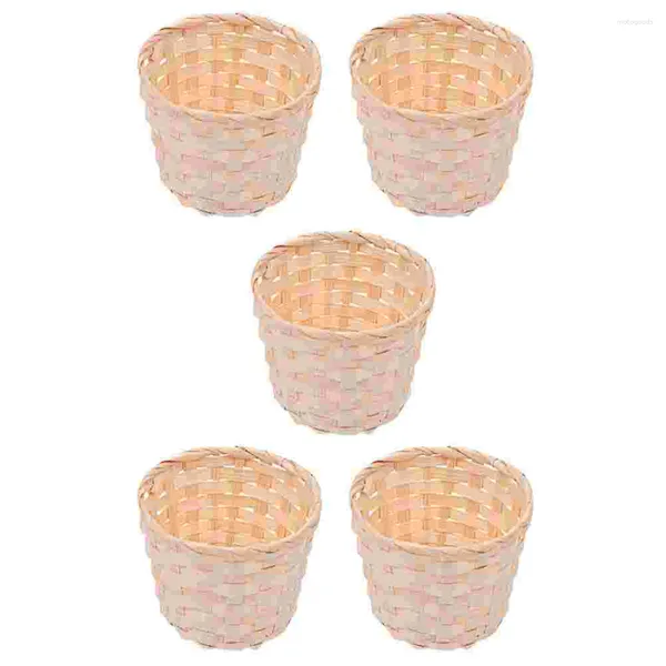 Ensembles de vaisselle 5 pcs panier de fleurs tissé snack petites plantes succulentes en direct stockage de bambou conteneur de fruits vase en rotin pain suspendu