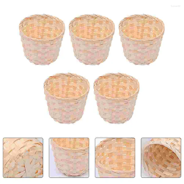 Conjuntos de vajilla 5 PCS Cesta de flores tejida Pan Niños Perchas de madera Macetas pequeñas Interior Contenedor de frutas Maceta Merienda