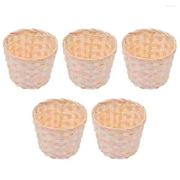 Ensembles de vaisselle 5 pièces panier de fleurs tissé fruits bambou enfants jouets en bois petit Snack tissage pain enfant Mini