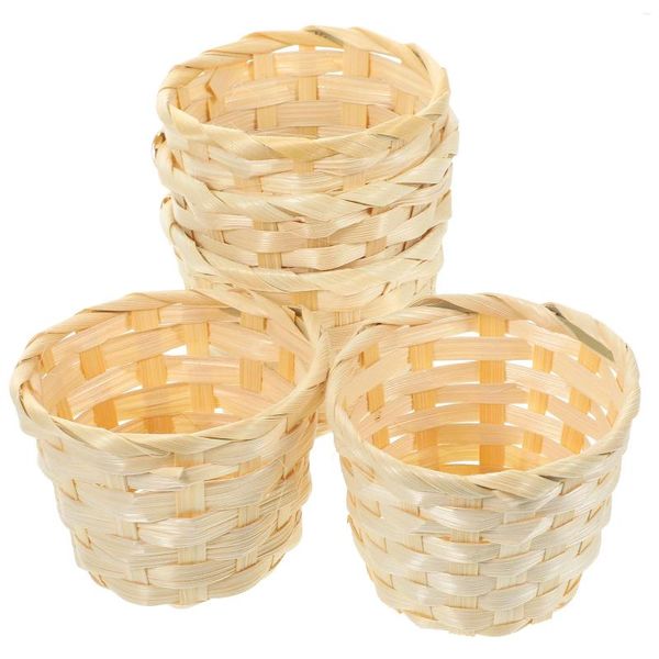 Conjuntos de vajillas 5 PCS Cesta de flores tejida Pan Ropa Percha Basura Can Home Sirviendo Bambú Tejido Almacenamiento Contenedor para niños