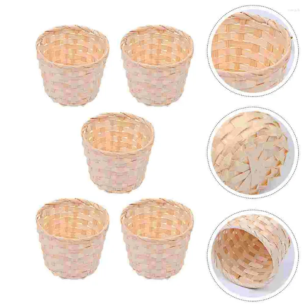 Ensembles de vaisselle 5 pièces panier tissé panier à fleurs fruits poubelle bambou tissage conteneur Snack enfant