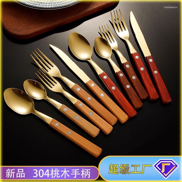 Ensembles de vaisselle 5 pièces 304 Spoon en acier inoxydable Handle de rose japonais Table Vérification du couteau El Restaurant Steak