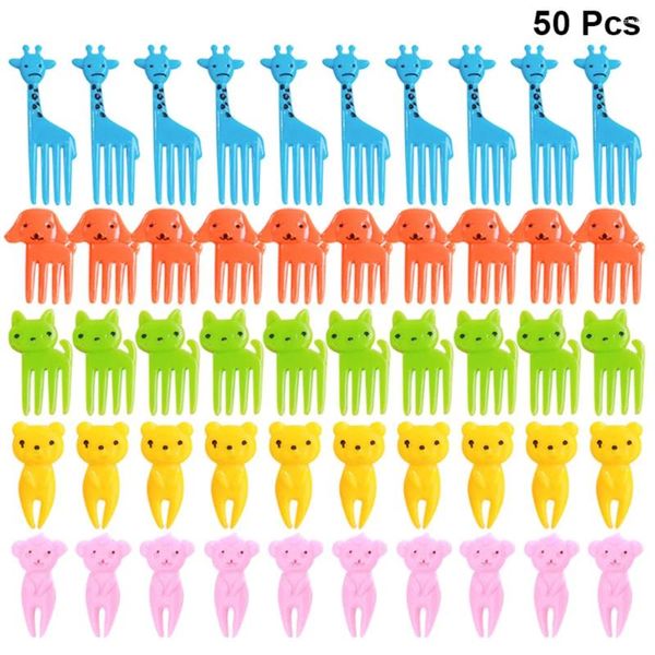 Conjuntos de vajilla 50 PCS Mezclados Dibujos animados Animal Fruta Tenedor Selecciones Postre para Bento Sandwich Aperitivo