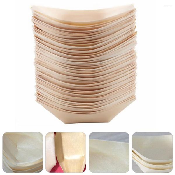 Juegos de vajillas 50 PCS Fank Snack Bowl Recipientes desechables Platos japoneses Papel de vajilla de madera