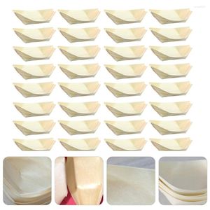 Servies Sets 50 Stuks Sushi Boot Wegwerp Dienblad Houten Plaat Plastic Dessert Containers