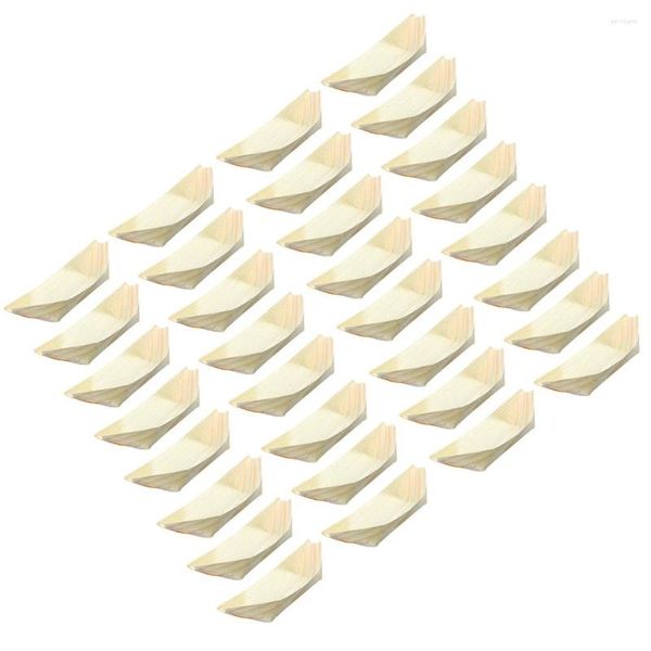 Conjuntos de vajilla 50 PCS Platos de barco de sushi Tazón de madera desechable Restaurante Snack Vajilla Forma Bandeja de postres de estilo japonés