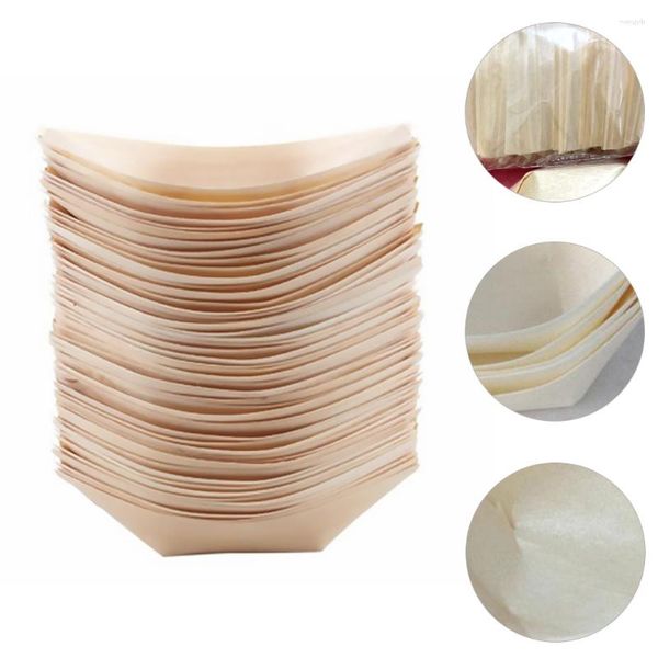 Ensembles de vaisselle 50 Pcs Sushi Boat Snack Conteneurs Vaisselle En Bois Apéritif Bol Jetable