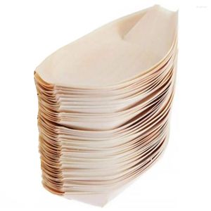 Ensembles de vaisselle 50 pièces Sushi bateau bol en bois vaisselle plats en plastique plats jetables conteneurs de collation assiettes