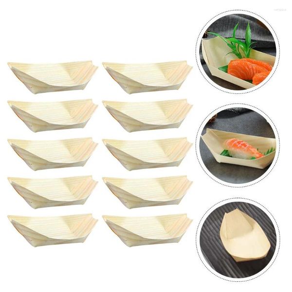 Ensembles de vaisselle 50 pièces plateau Sushi bateau Restaurant Snack assiette conteneurs vaisselle pour la maison forme bois jetable