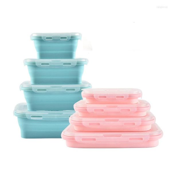 Ensembles de vaisselle 50 boîtes à bento pliantes en silicone pliables portables contenants de stockage de déjeuner avec couvercles lavables au lave-vaisselle en gros