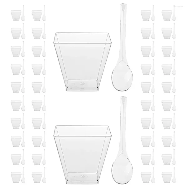 Ensembles de vaisselle 50 tasses à dessert carrées, récipients en plastique transparent, tasses à glace jetables, fournitures de fête