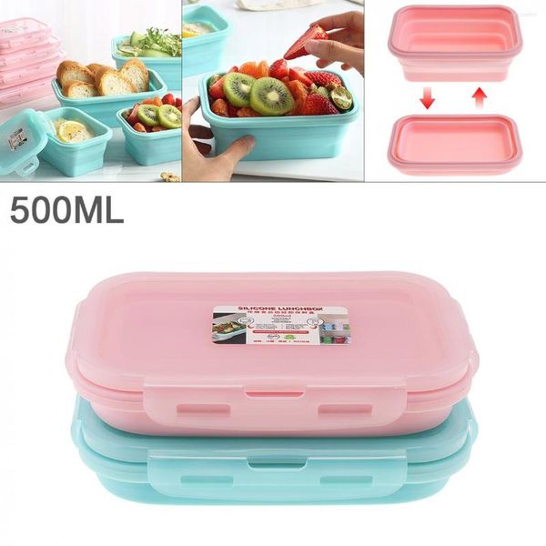 Ensembles de vaisselle 500 ML 6 pouces 2 couleurs Portable Rectangle Silicone évolutif pliant boîte à Bento pour-40 Centigrade 230