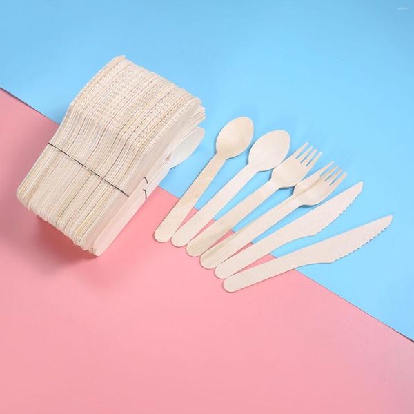 Ensembles de vaisselle 50 pièces/150 pièces couteaux/fourchettes/cuillères en bois choix de couverts écologiques pour pique-nique bureau dîner durable compostable