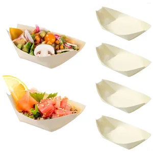 Ensembles de vaisselle 50 pcs Plaques de bateau à sushi en bois jetables plateaux de service Discus de desserts