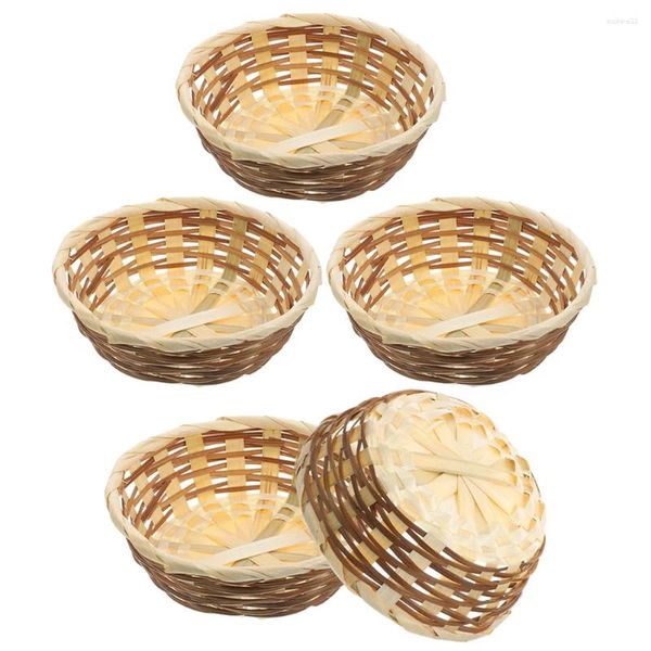 Juegos de vajilla 5 piezas cesta de bambú de bambú Desktop de fruta seca Cestas de almacenamiento de pan