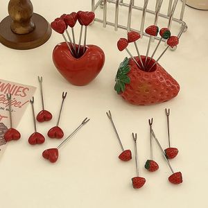 Ensembles de vaisselle 5pcs mignon fourchette à fruits en acier inoxydable mini dessin animé enfants gâteau cure-dents bento accessoires de déjeuner décoration de fête