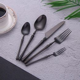 Juegos de vajilla, 5 uds., vajilla mate, cuchillo, tenedor, cuchara, juego de cubiertos de regalo negro, parte superior occidental, acero inoxidable 18/10