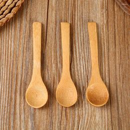 Conjuntos de vajilla 5 uds Cuchara de madera Natural cucharadita de café de bambú utensilio delicado condimento pequeña cuchara cocina vajilla