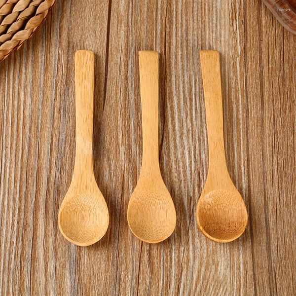 Conjuntos de vajilla 5 uds Cuchara de madera Natural cucharadita de café de bambú utensilio delicado condimento pequeña cuchara cocina vajilla