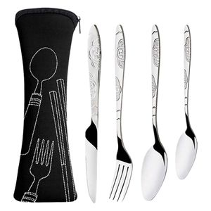 Dinware sets 5 stcs picknick roestvrijstalen camping draagbare bestek set wandelende servies voor een familie lepel vork reist met case servies 230503