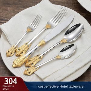 Juegos de vajilla 5pcs/set Spoon Spoon Waterware Knife Silver Gold Gold Catwanky Juego de acero inoxidable Regalo Western Gift