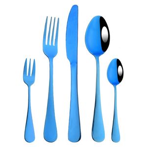 Dijkartikelen sets 5 -st ringless staal bestek blauw tafelwerk set huwelijkshuis flatware goud fruit vork mes lepel silverwaredinnerware