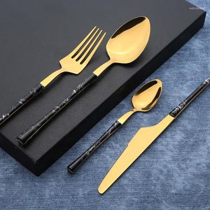 Ensembles de vaisselle 5 pièces ensemble de vaisselle manche en marbre fourchette cuillère couteau Vintage couverts acier inoxydable dîner or noir