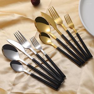 Sin sets 5 -stcs houten handgreep mes vork lepel set Japanese en Koreaanse stijl roestvrijstalen westerse tafelgerei dessertsoep
